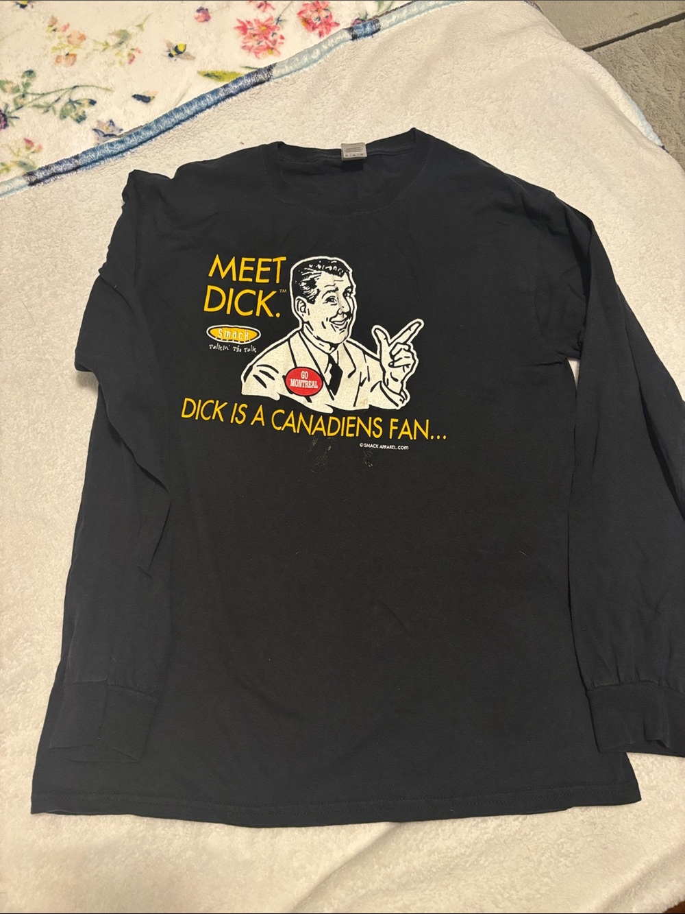 Gildan Black Long-Sleeve 'Meet Dick' Graphic Tee with Yellow & White Print
